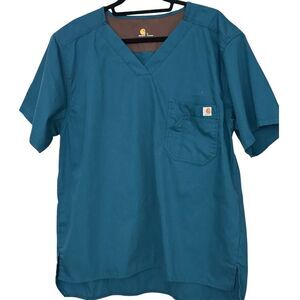 Carhartt Men's V-Neck Scrub Top Blue Size L with Chest Pocket